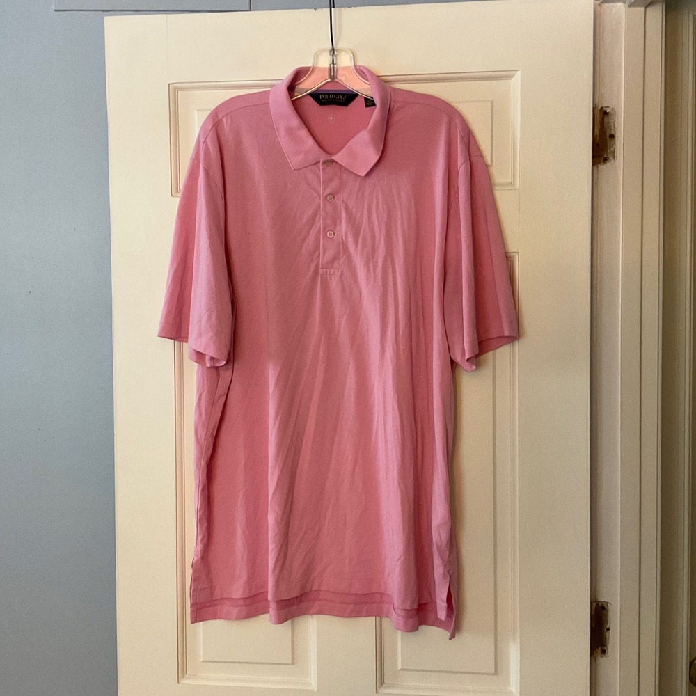 Polo Golf Ralph Lauren Mens Pink Performance Stretch Short Sleeve Shirt XL Sport